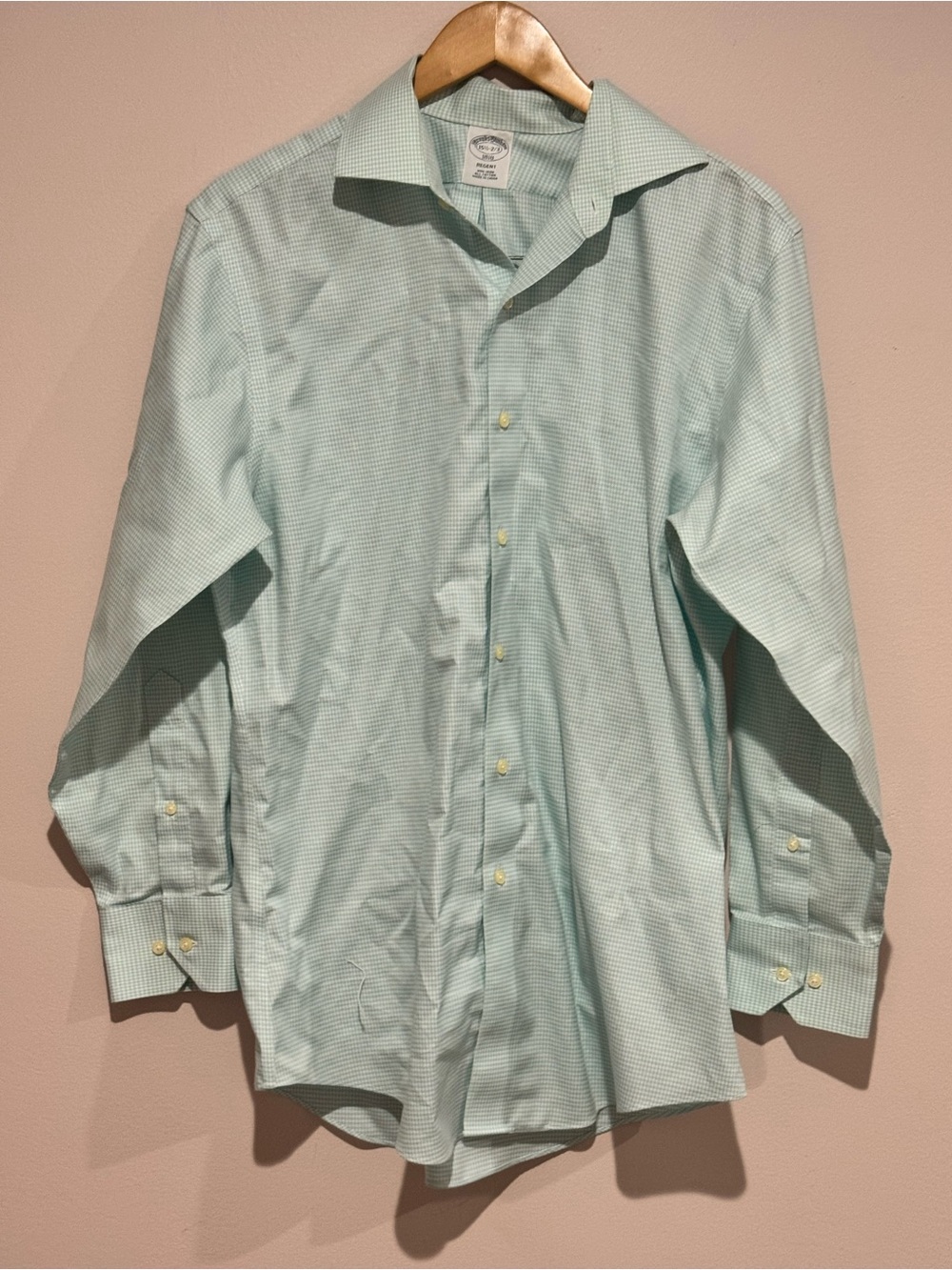 Brooks Brothers Dress Shirt Mens 15.5 2/3 Mint Green Regent Non-Iron Cotton